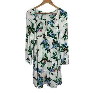 Old Navy Tropical Floral Mini Dress Sz S White Green Blue Beachy Summer Cute EUC